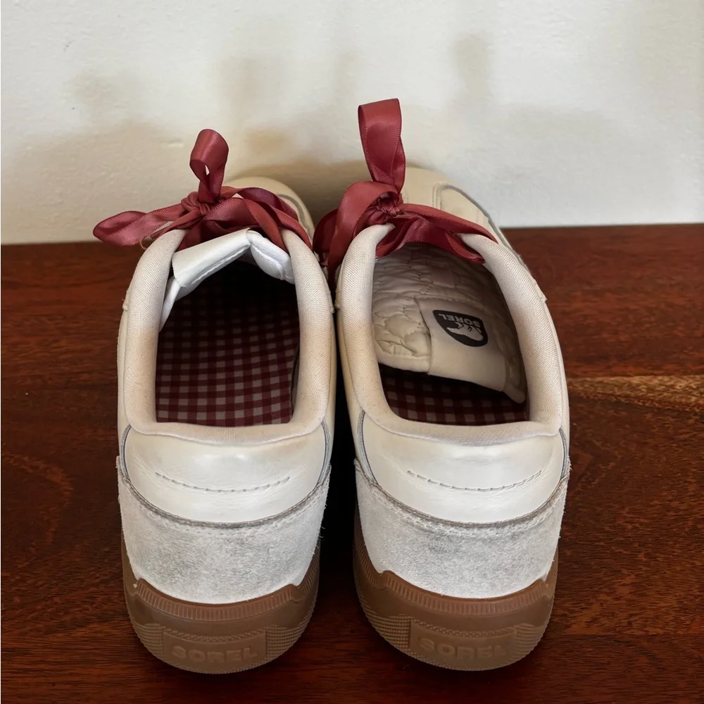 SOREL ONA Drift Shoes Sneakers Cream White Coral Pink Ribbon Laces size 9 Womens